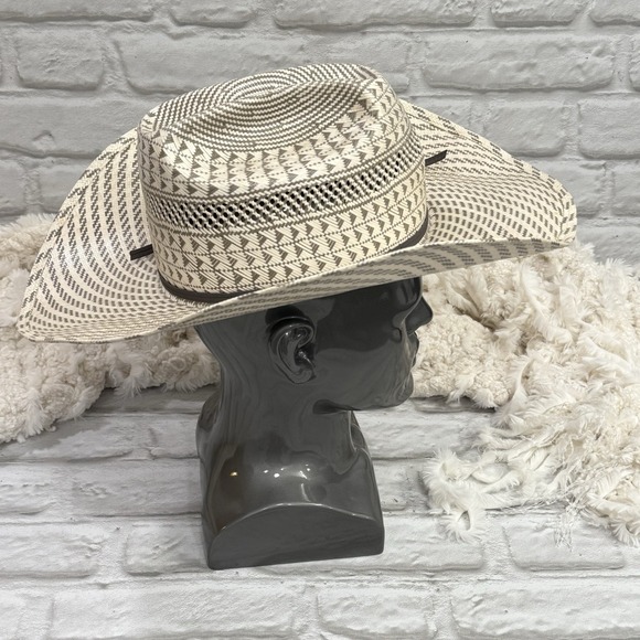 American Hat Company Cowboy Tone Geometric Vented Ivory  Rancher Straw Hat 7 1/4 - Picture 3 of 14